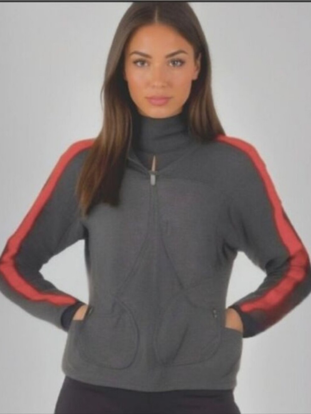 Gap Fit Athletic Full Zip Training Jacket Dark Grey Coral Orange Medium